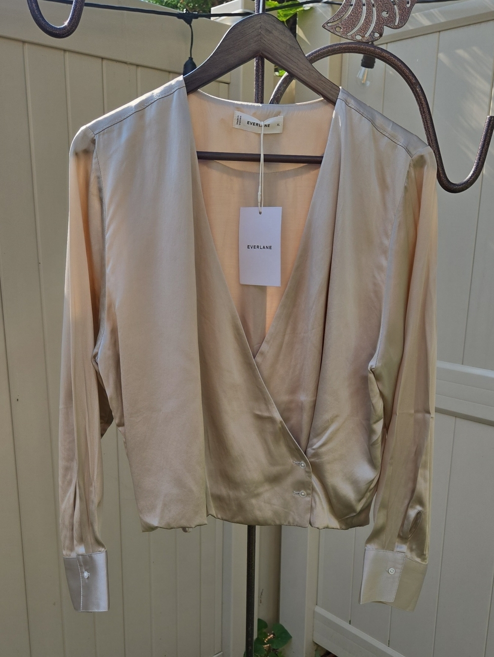 Everlane Champagne Silk Wrap Blouse